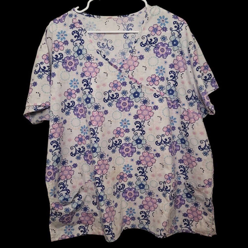 Women's Fashion Medical Nursing Floral Scrub Top